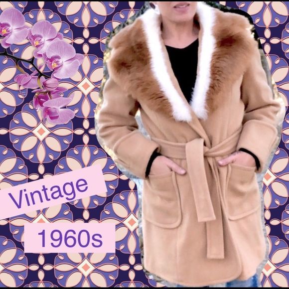 Stunning Vintage Ladies Coat Jackie Kennedy Style Faux Fox Fur Penny Lane - Picture 3 of 15